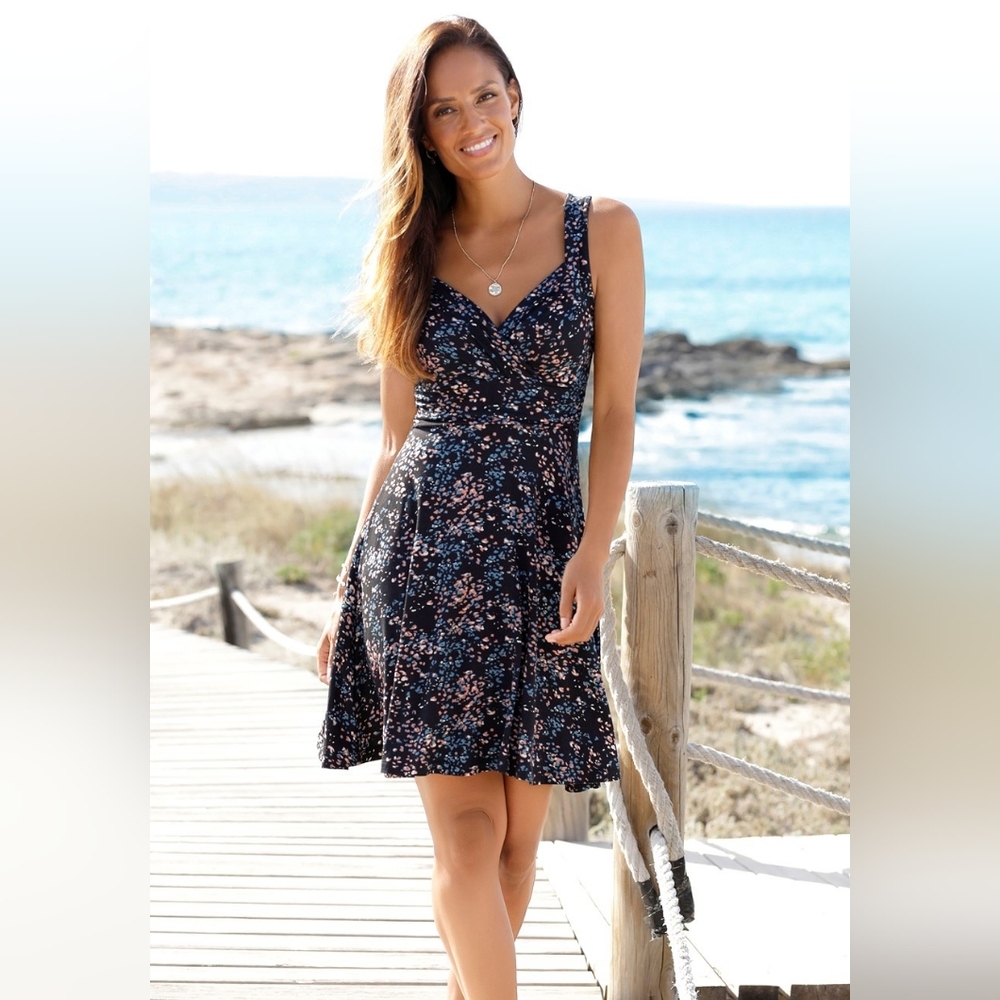 Lascana Printed Wrap Look‎ Dress V-neck Multi Print Floral Mini Dress